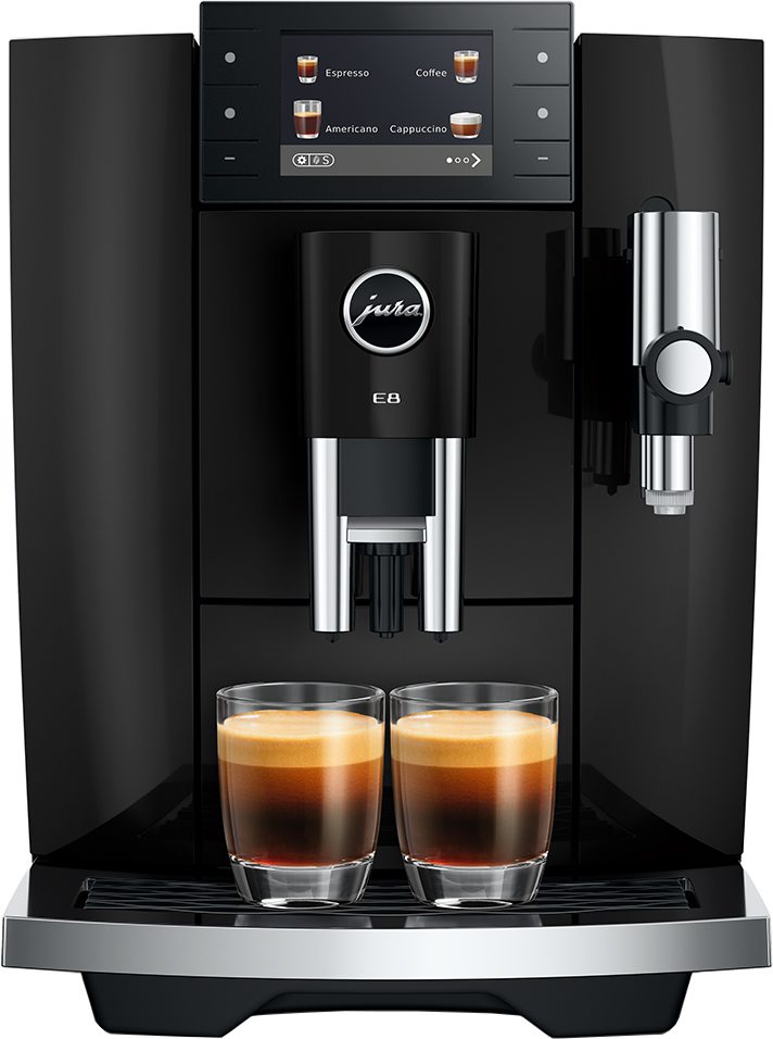 JURA E8 Piano Black (ED) automata kávéfőző 3,5 colos színes kijelzővel