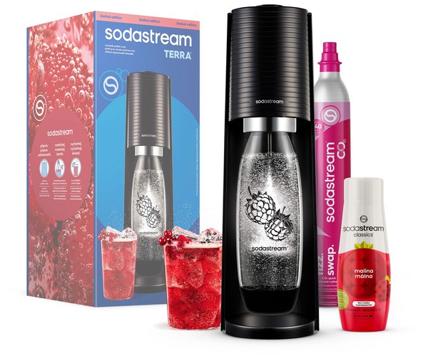 SODA STREAM SM Terra Black Málna Zero MP szódagép málnás palackkal és szörppel