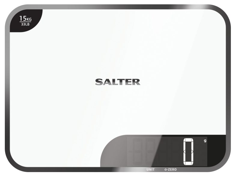SALTER 1079 konyhai mérleg vágódeszkaként használható üvegfelülettel, 15 kg