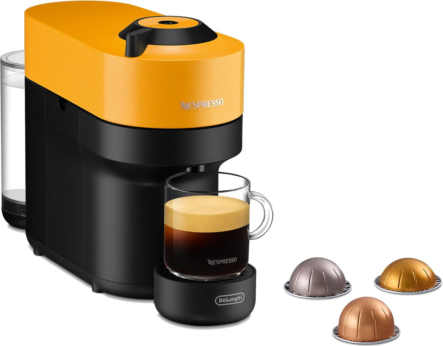 DE-LONGHI Nespresso Vertuo Pop ENV90.Y kapszulás kávéfőző mangósárga kivitelben