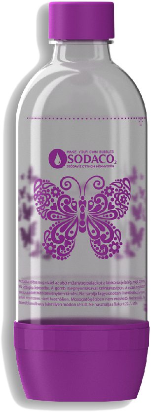 SODACO 500410 rózsaszín, pillangómintás szénsavasító flakon Basic és Royal szódagépekhez, 1 l