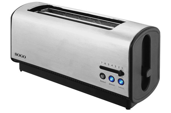 SOGO TOS-SS-5395 hosszú nyílású kenyérpirító, 1200 W, ezüst-fekete