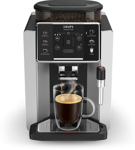 KRUPS EA910E10 Sensation automata eszpresszógép tejhabosítóval, ezüst-fekete