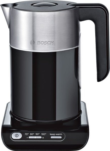 BOSCH TWK8613P hőmérséklet-szabályozós vízforraló, fekete-ezüst
