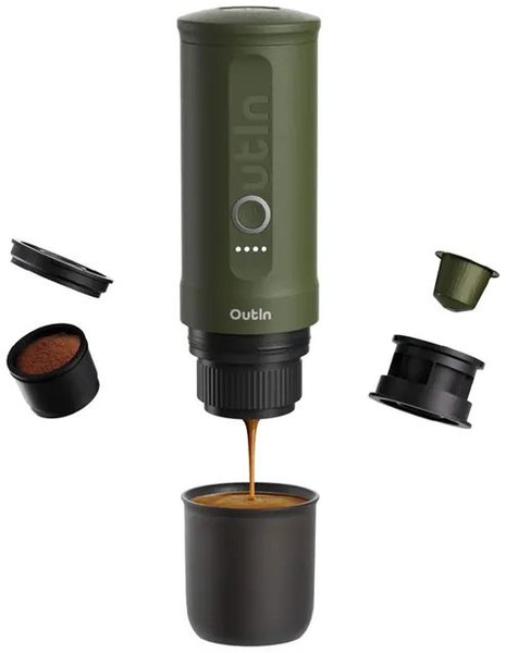 OUTIN ONANO-FGR Nano akkumulátoros hordozható kávéfőző, Forest Green zöld
