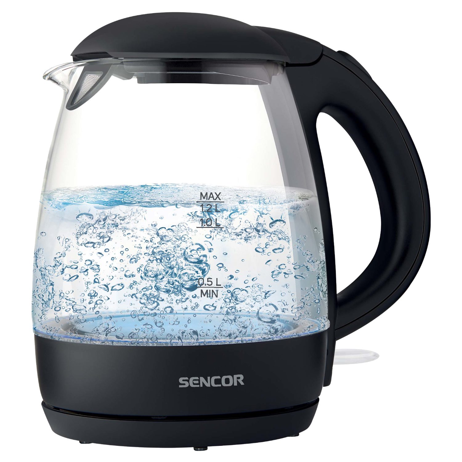 SENCOR SWK 2300BK fekete üveg vízforraló, 1,2 l, 2200 W