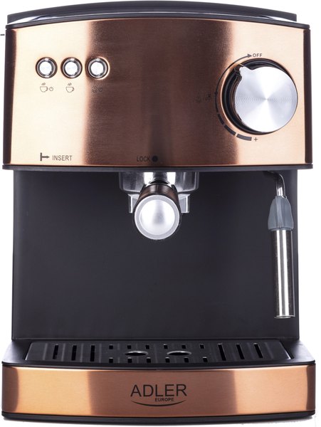 ADLER AD4404CR eszpresszó kávéfőző tejhabosítóval, 15 bar, 850 W, réz