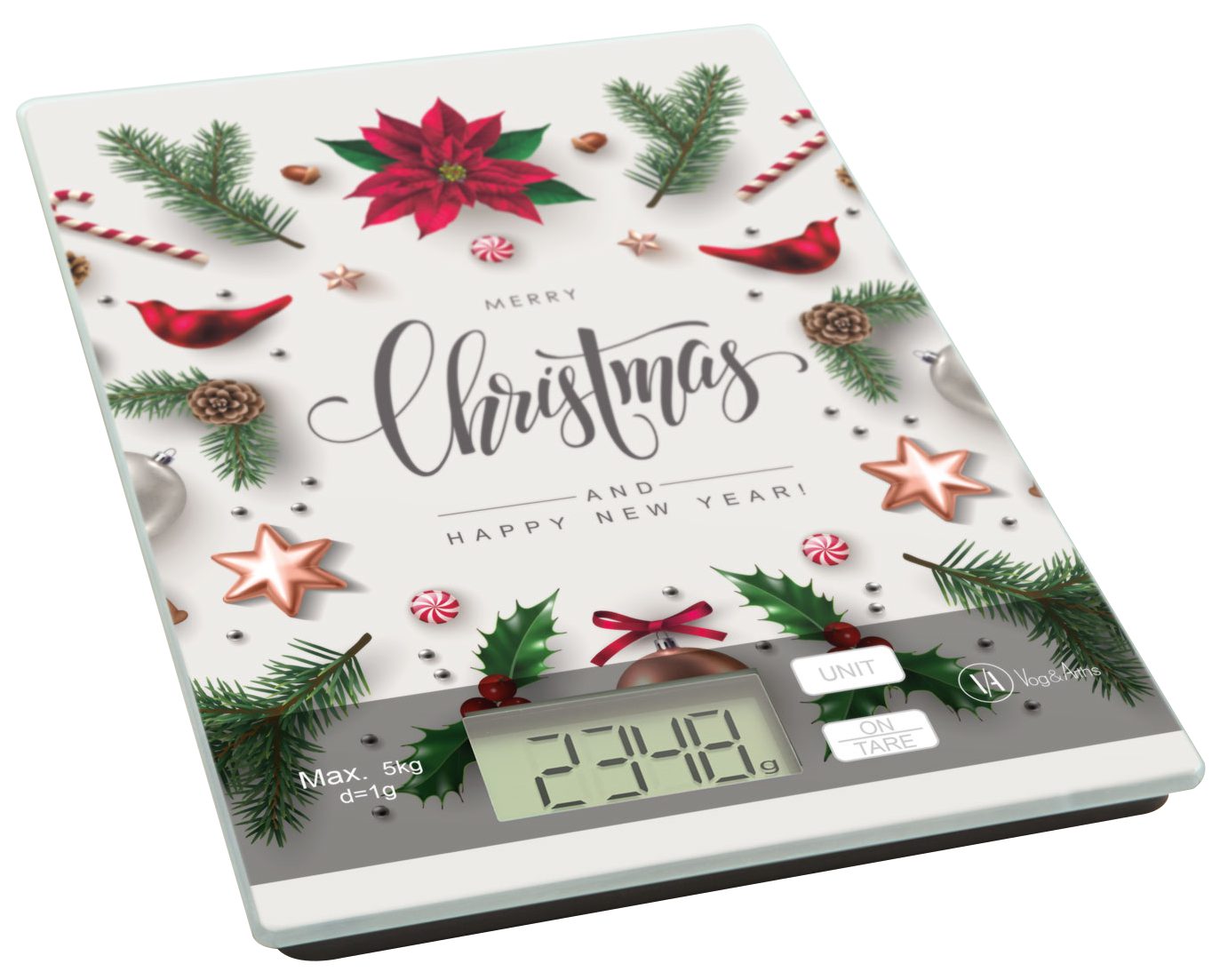 VOG UND ARTHS 57267P karácsonyi mintás konyhai mérleg, 5 kg