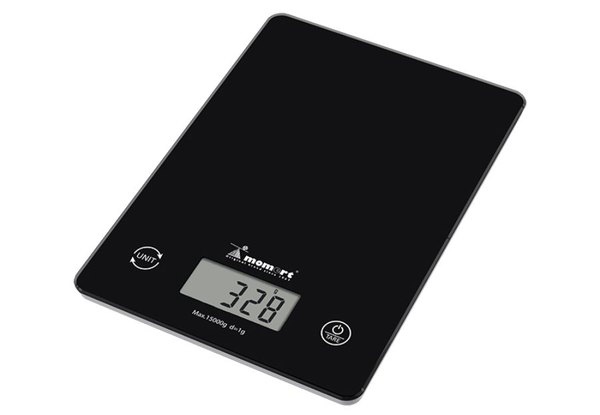 MOMERT 6864 fekete üveg konyhamérleg, 15 kg-os kapacitással