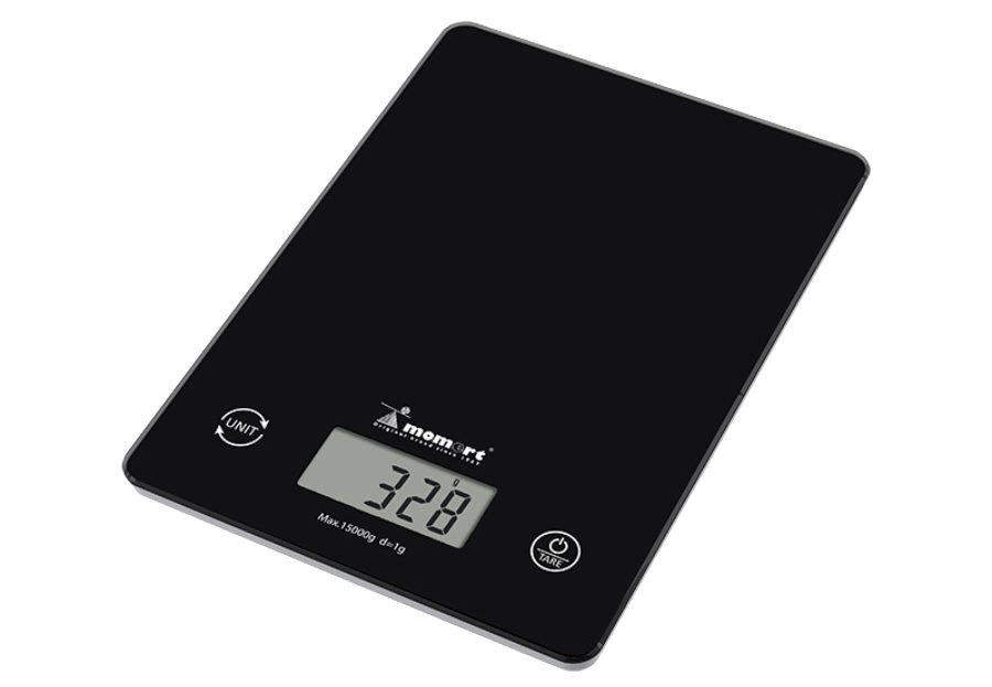 MOMERT 6864 fekete üveg konyhamérleg, 15 kg-os kapacitással