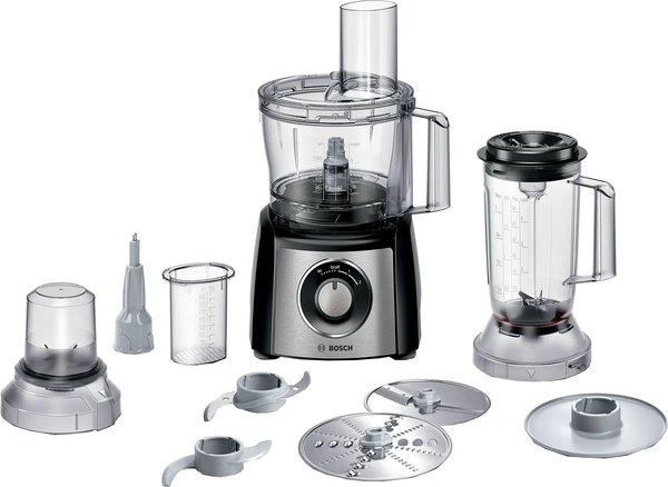 BOSCH MCM3501M kompakt konyhai robotgép 800 W teljesítménnyel, fekete/inox