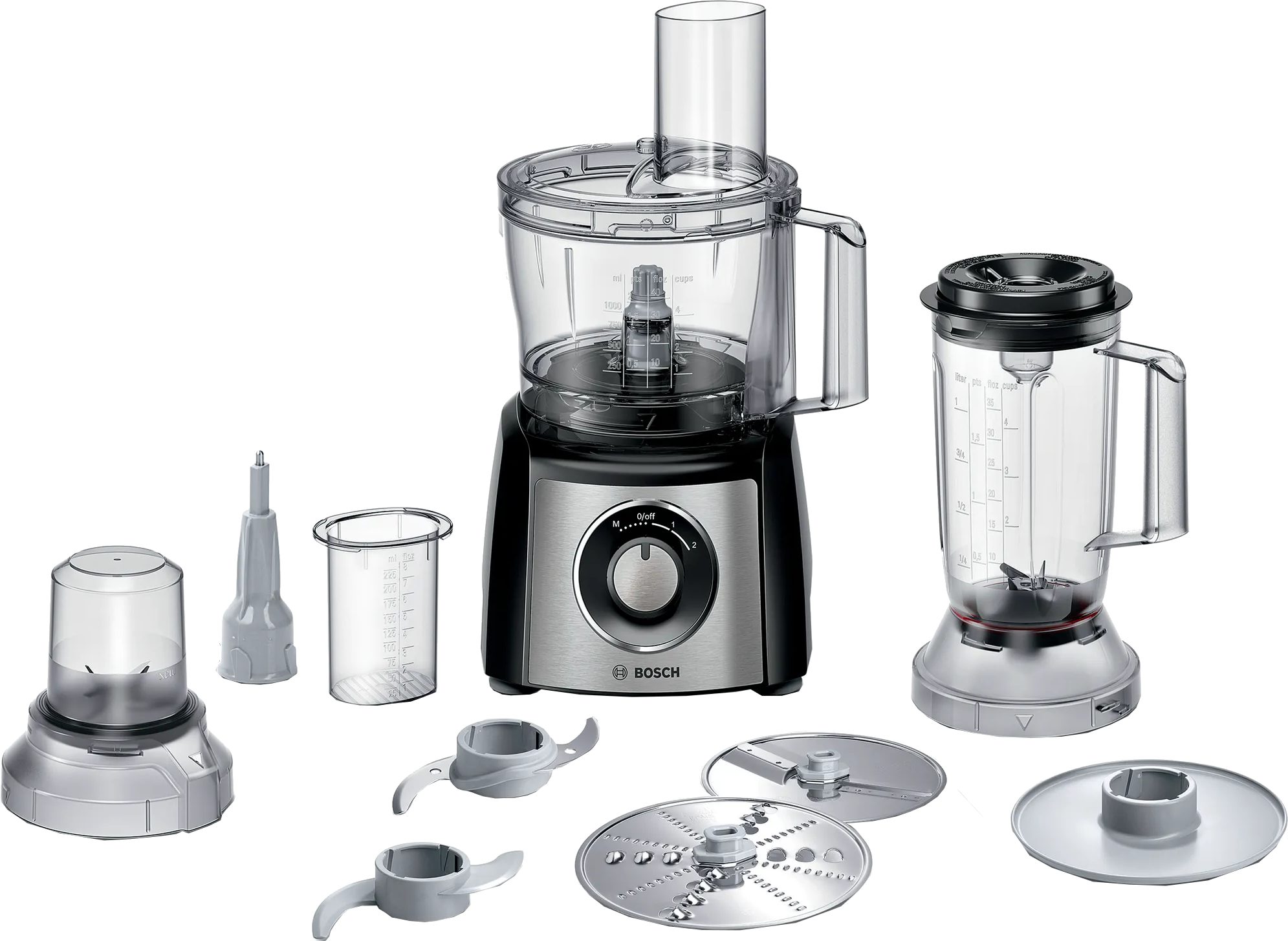 BOSCH MCM3501M kompakt konyhai robotgép 800 W teljesítménnyel, fekete/inox