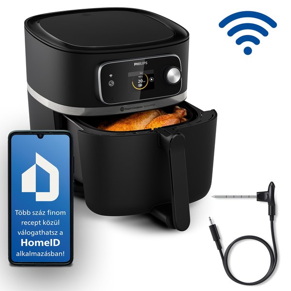 PHILIPS 7000 Series HD9880/90 8,3 literes Wi-Fi-s forrólevegős sütő húshőmérővel