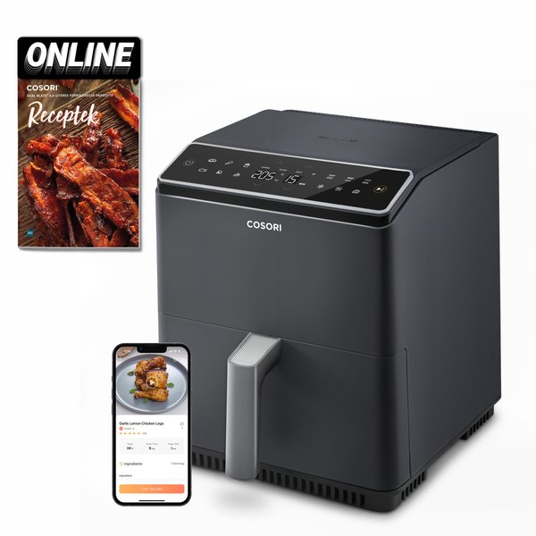 COSORI CAF-P681S-KEUR DualBlaze 6,4 literes okos forrólevegős sütő, 1700 W, sötétszürke