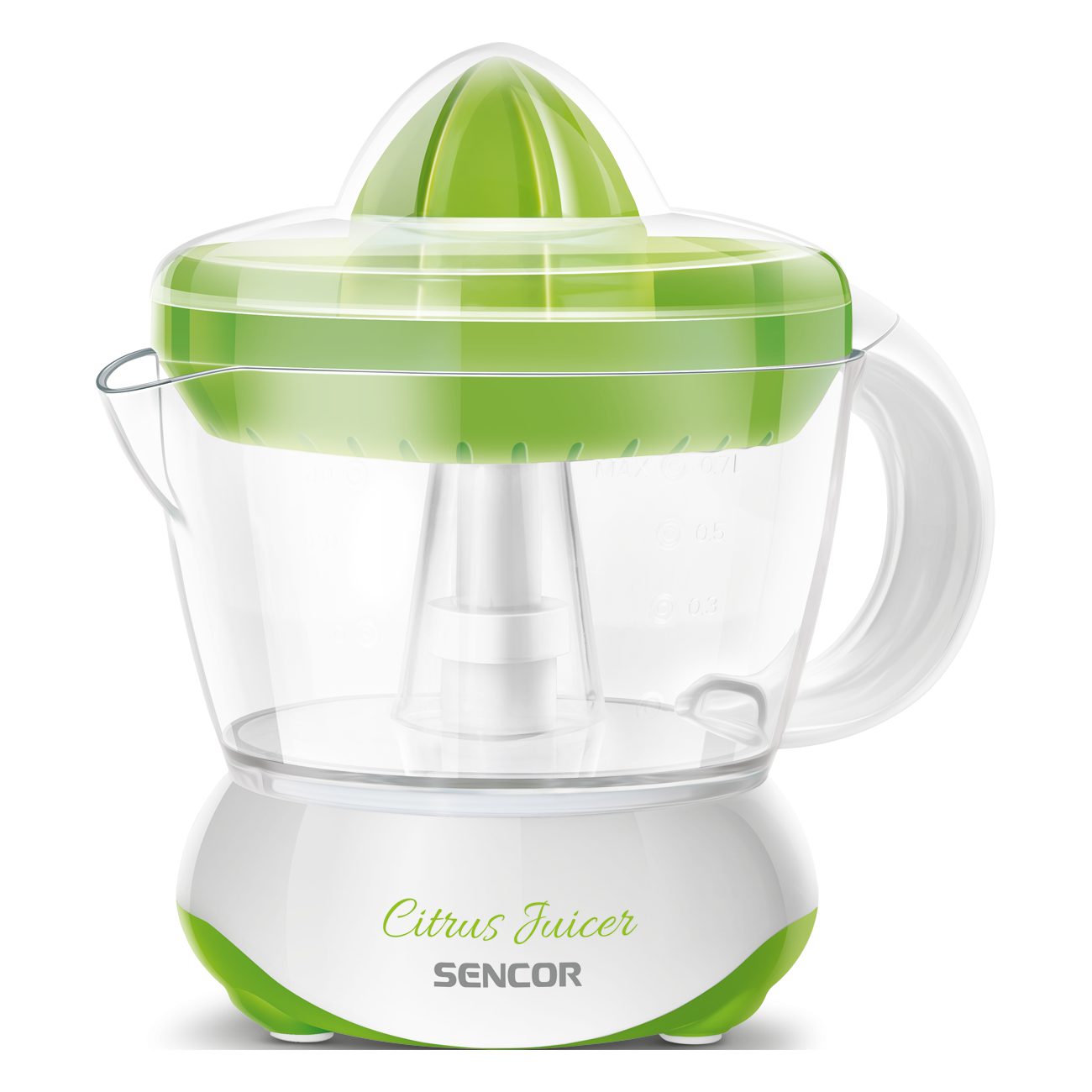 SENCOR SCJ 1051GR zöld citrusfacsaró két facsarókúppal, 0,7 l