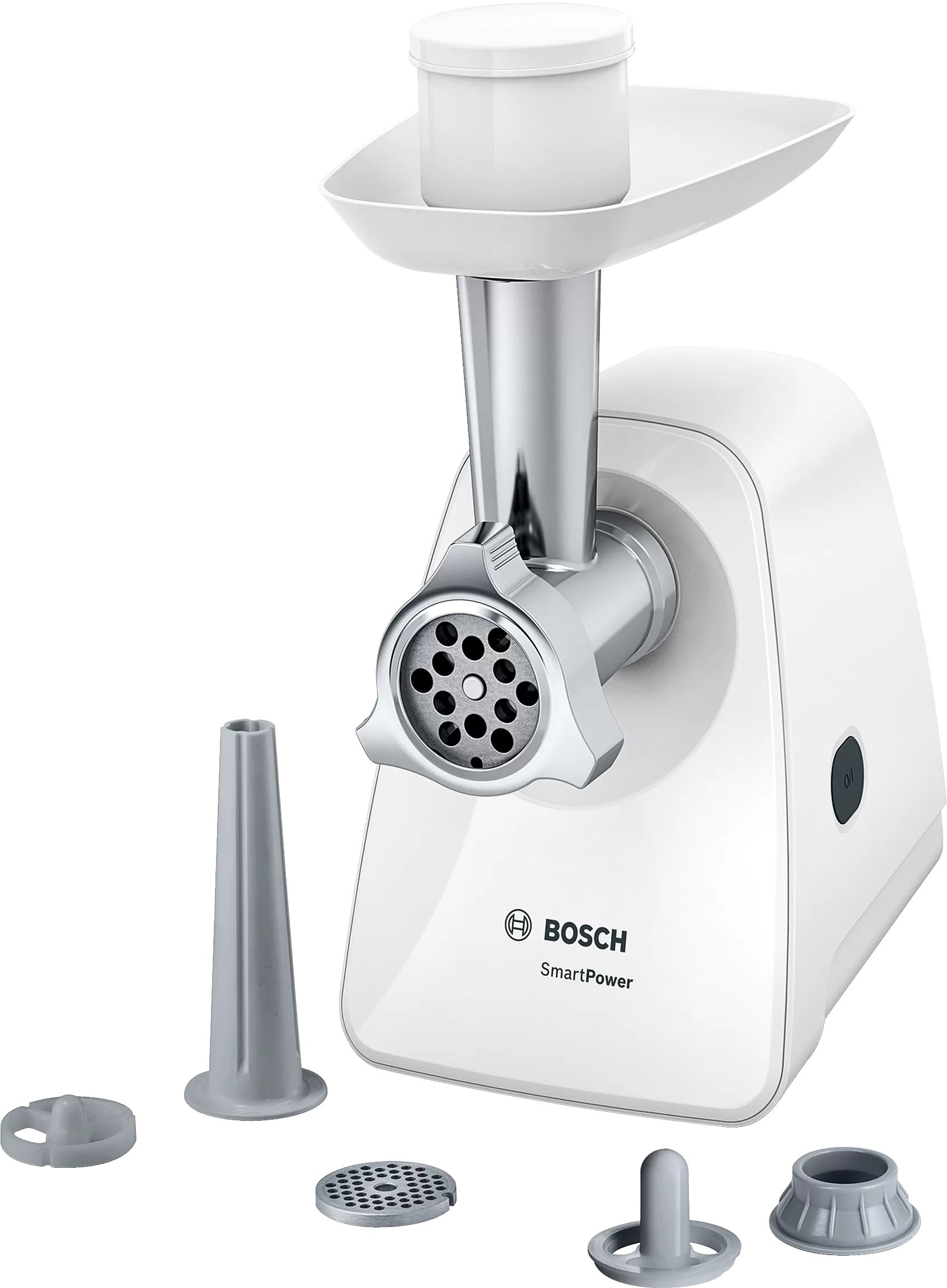 BOSCH MFW2520W húsdaráló 1500 W-os teljesítménnyel, kolbász- és kebbekészítővel