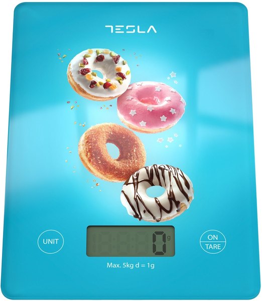 TESLA KS100BL kék digitális konyhai mérleg, 5 kg-os kapacitással