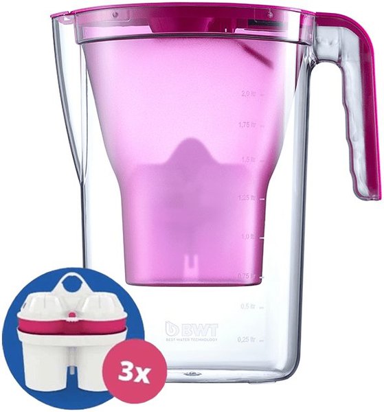 BWT Vida manual vízszűrő kancsó, 2,6 l, 3 szűrőbetéttel, rózsaszín