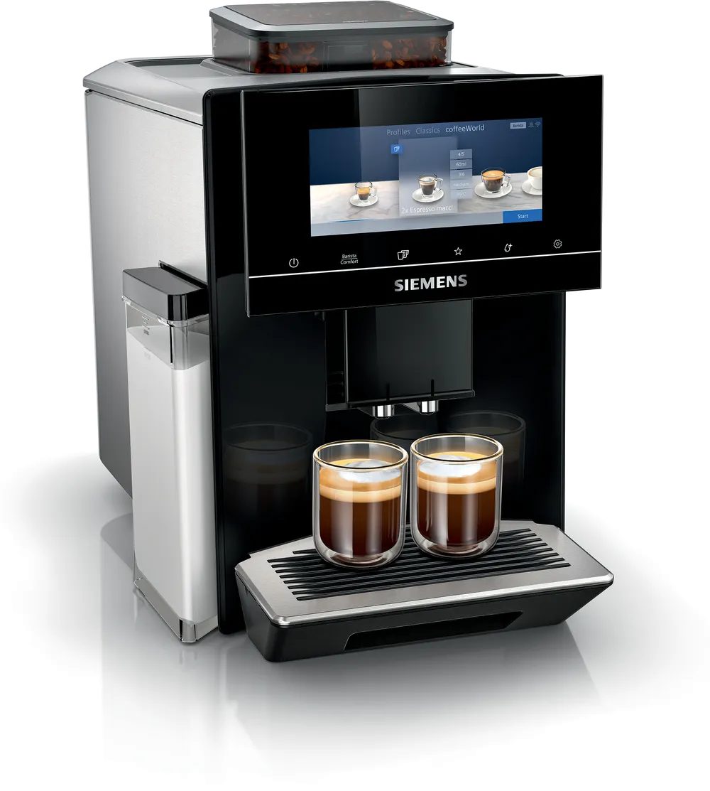 SIEMENS TQ903R09 EQ900 automata kávéfőző 19 bar nyomással, 6,8 hüvelykes TFT-kijelzővel, fekete