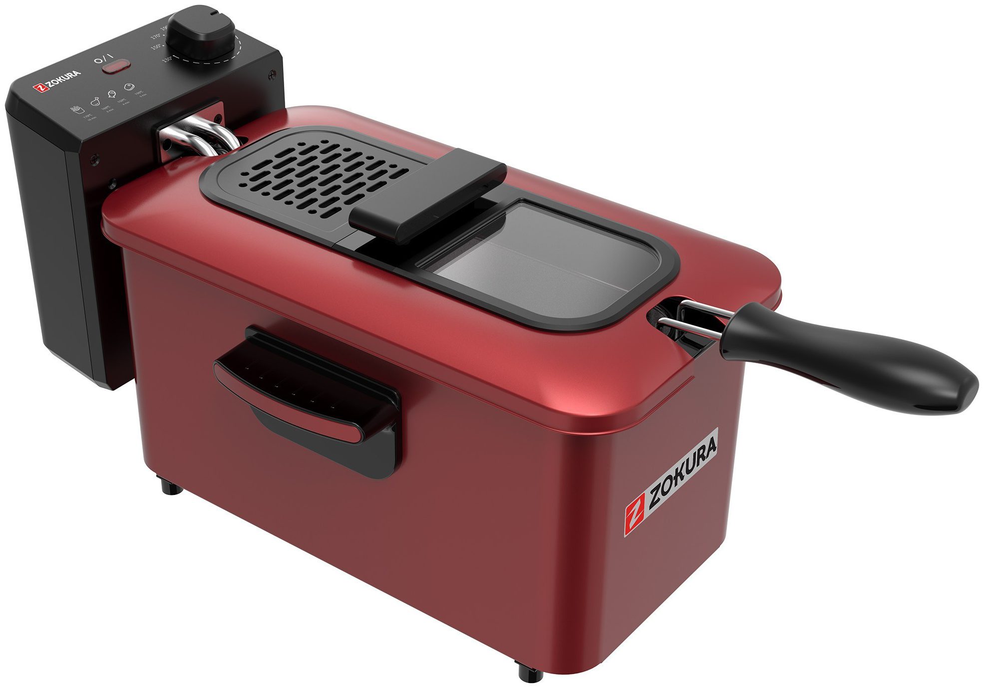 ZOKURA Z1438 olajszűrős olajsütő, 3 l, 2000 W, piros