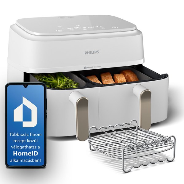 PHILIPS NA353/14 3000 Series 9 literes dupla kosaras forrólevegős sütő tartozékokkal