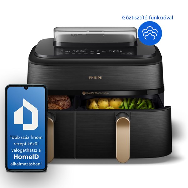PHILIPS 5000 Series NA552/00 SteamFry+ 9 l-es dupla kosaras airfryer gőzfunkcióval
