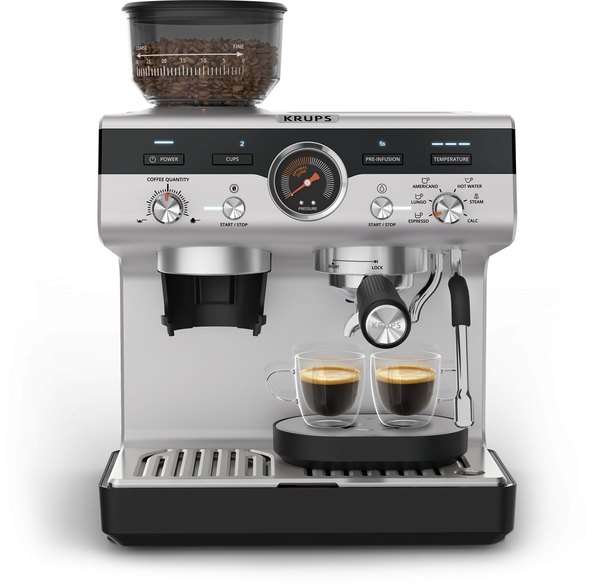 KRUPS XP801T10 Precision manuális eszpresszó kávéfőző beépített őrlővel, alumínium