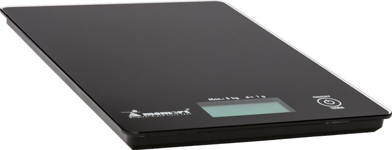 MOMERT 6841 fekete üveg konyhai mérleg LCD kijelzővel