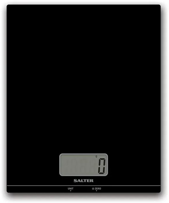 SALTER 450BC fekete üveglapos digitális konyhai mérleg, 5 kg