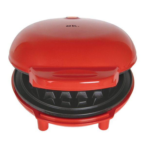 OK. OMWA 425 mini gofrisütő tapadásmentes sütőlappal, piros