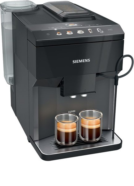 SIEMENS TP511R09 EQ500 automata kávéfőző, 15 baros pumpával és kerámia őrlővel, zongorafekete